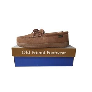Old Friend Footwear Mens Chestnut Brown Suede Sheepskin Moccasin Slippers Sz 12M